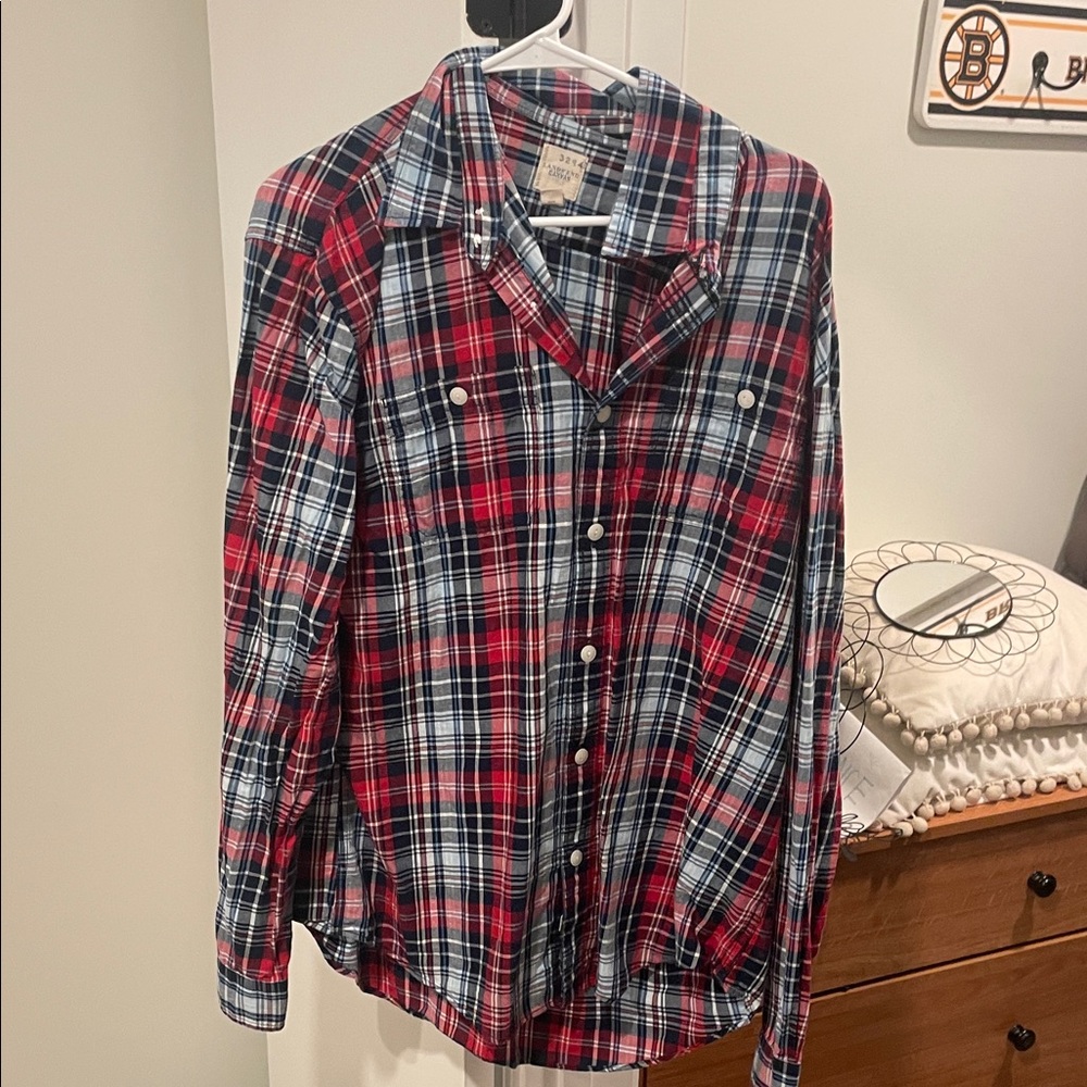 Lands' End Red and Blue Plaid Casual Shirt